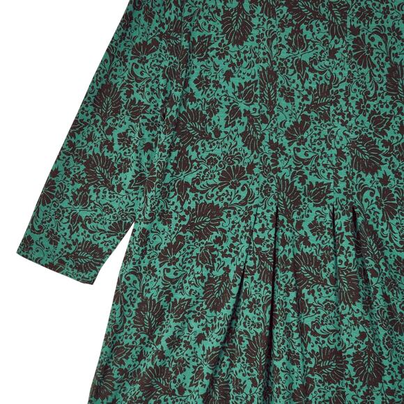 J Jill Midi Dress sz L Women Floral Hunter Green Long Sleeve Cottagecore Prairie - Picture 14 of 16